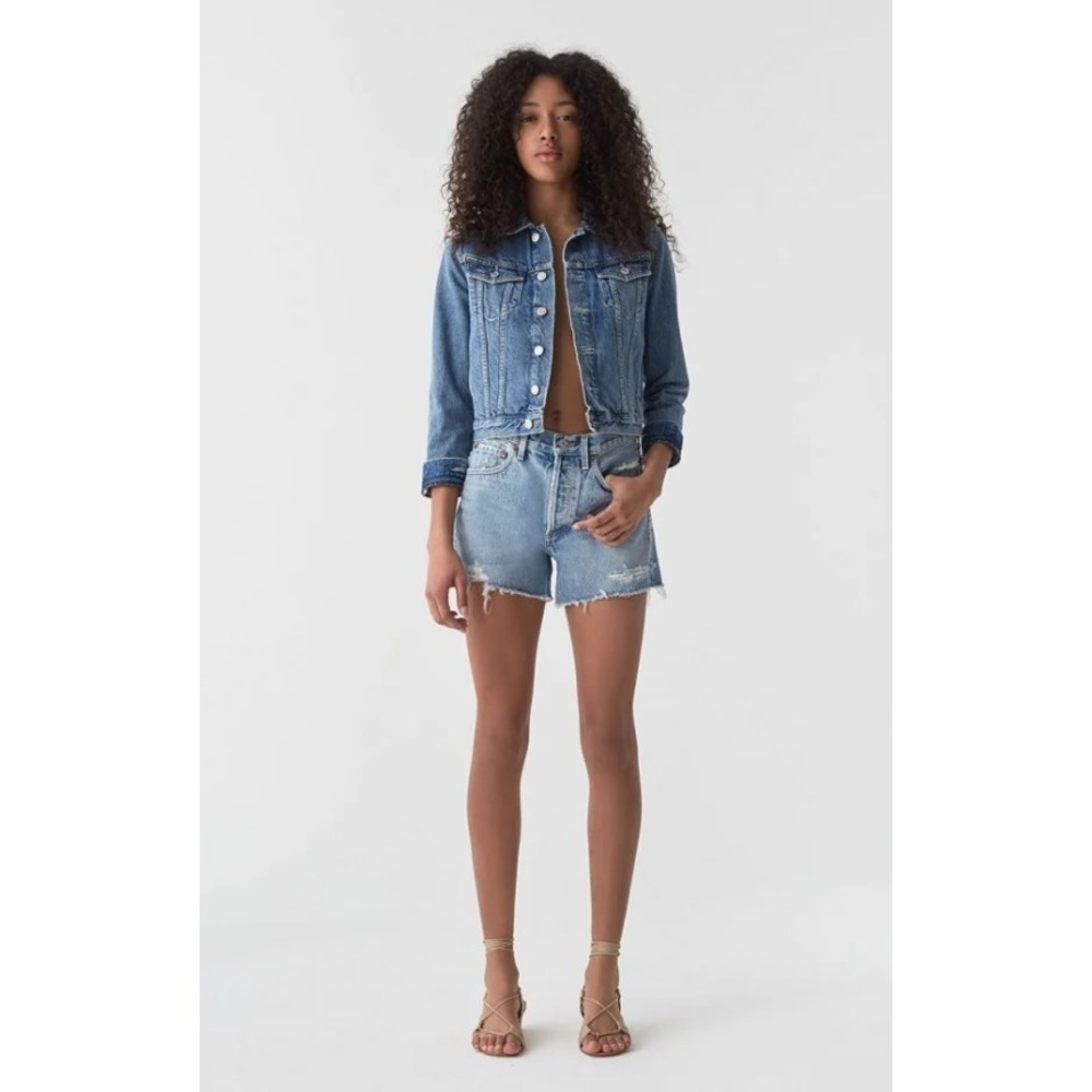 AGOLDE Micah Boyfriend Dehim Shorts Womens‎ 26 Adjustable Waist Button Fray